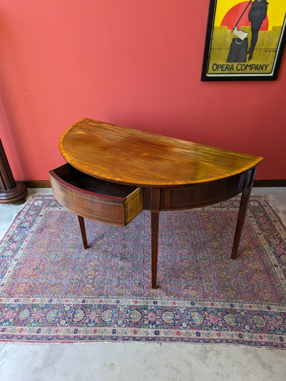 Antique Early 19th Century Mahogany Demilune Sheraton Style Console Table View V