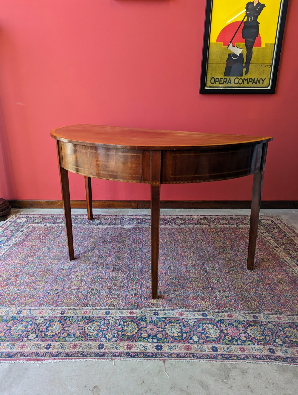 Antique Early 19th Century Mahogany Demilune Sheraton Style Console Table View VI
