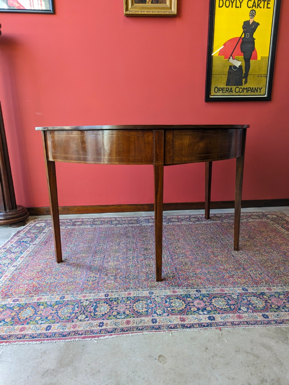 Antique Early 19th Century Mahogany Demilune Sheraton Style Console Table View VII