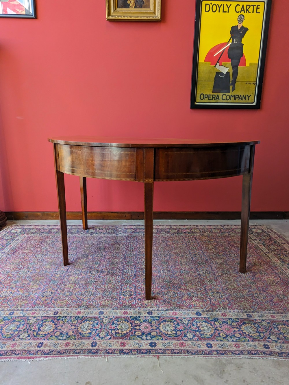 Antique Early 19th Century Mahogany Demilune Sheraton Style Console Table View IX
