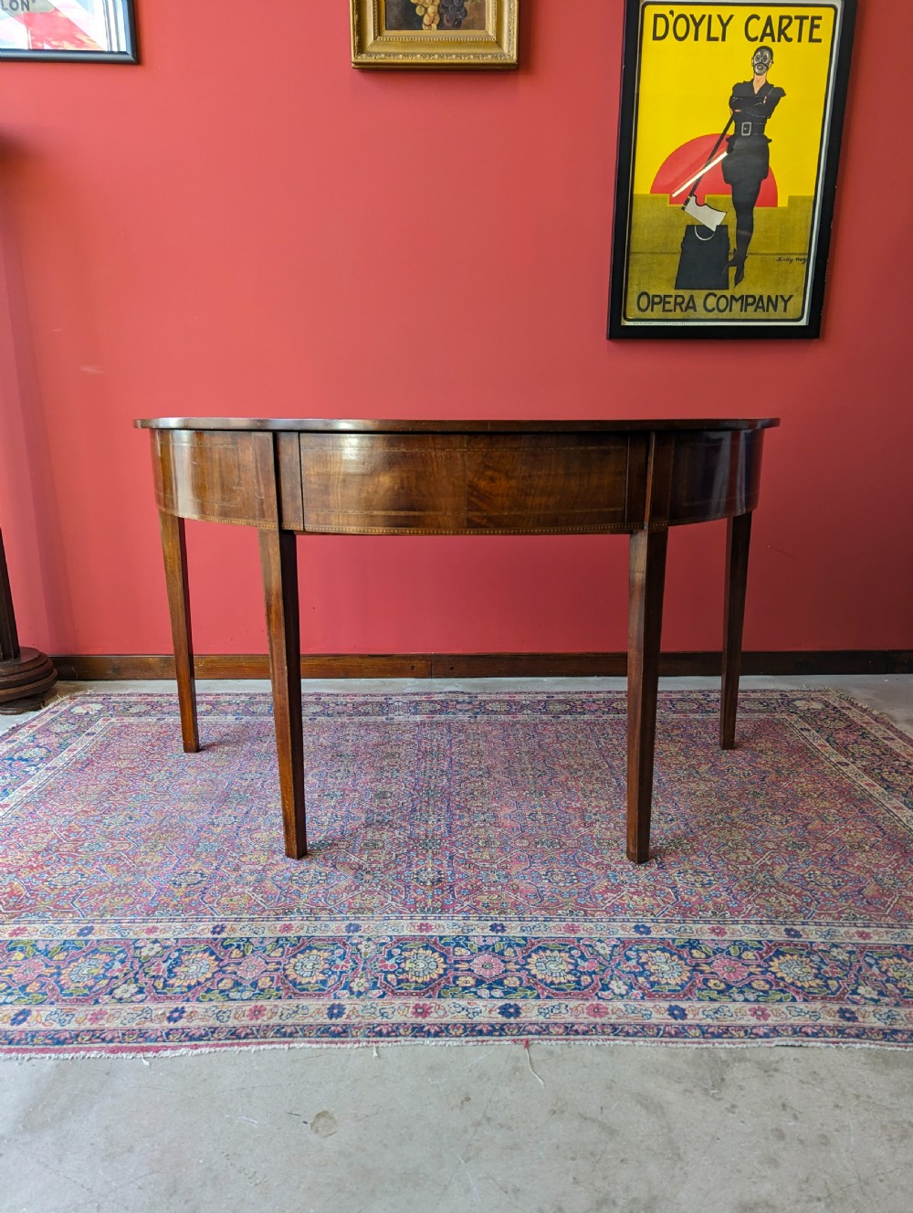 Antique Early 19th Century Mahogany Demilune Sheraton Style Console Table View X