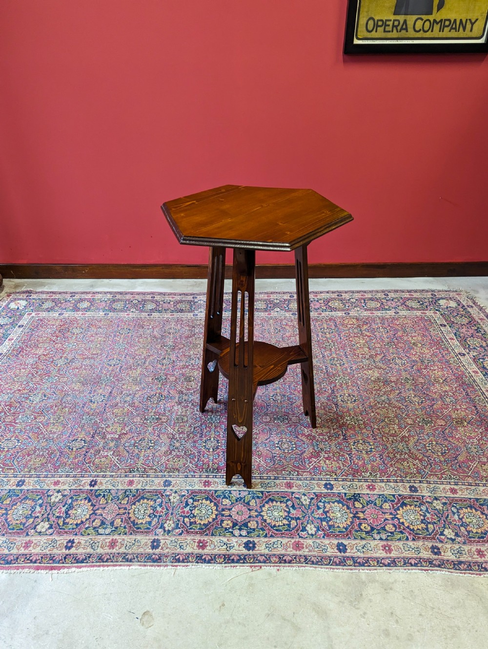 Antique Arts & Crafts Hexagonal Oak Occasional Table View VIII