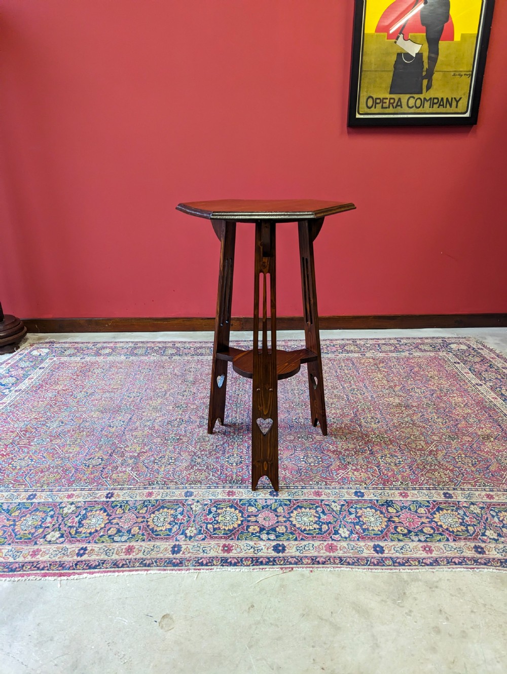 Antique Arts & Crafts Hexagonal Oak Occasional Table View IX