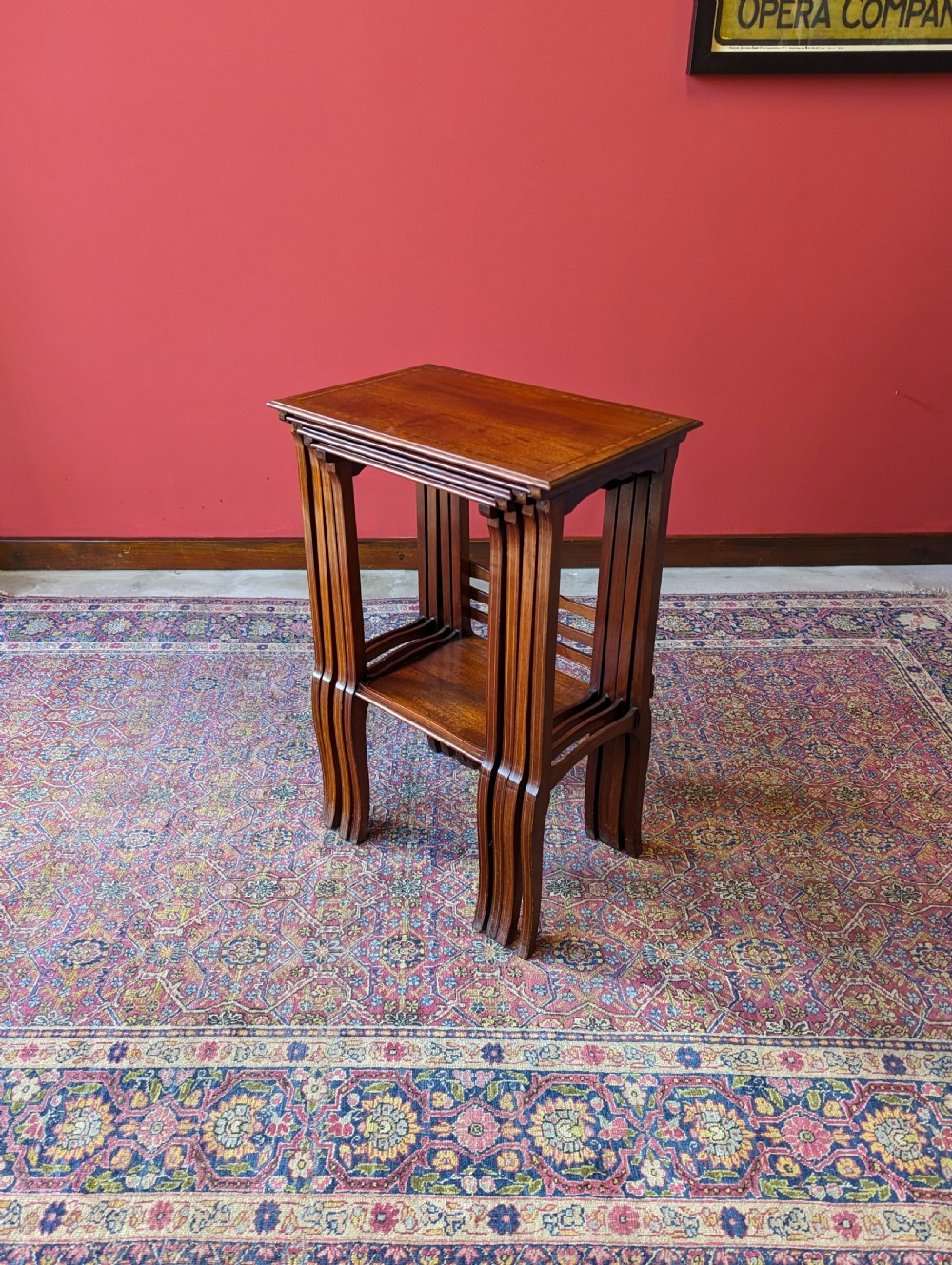 Antique Edwardian Inlaid Mahogany Quartetto Nest of Tables