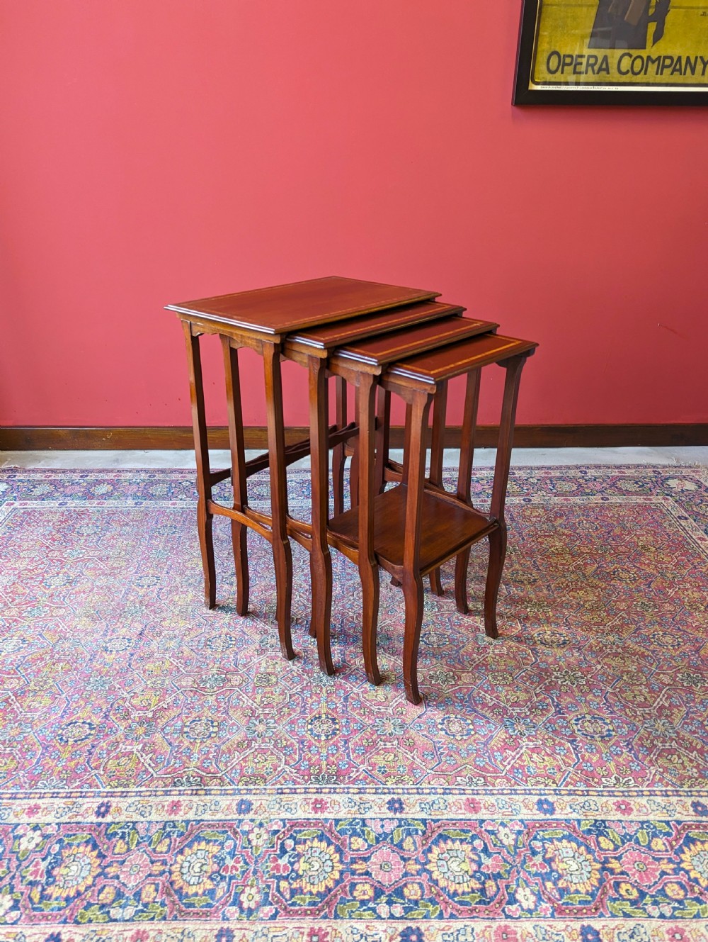 Antique Edwardian Inlaid Mahogany Quartetto Nest of Tables View II