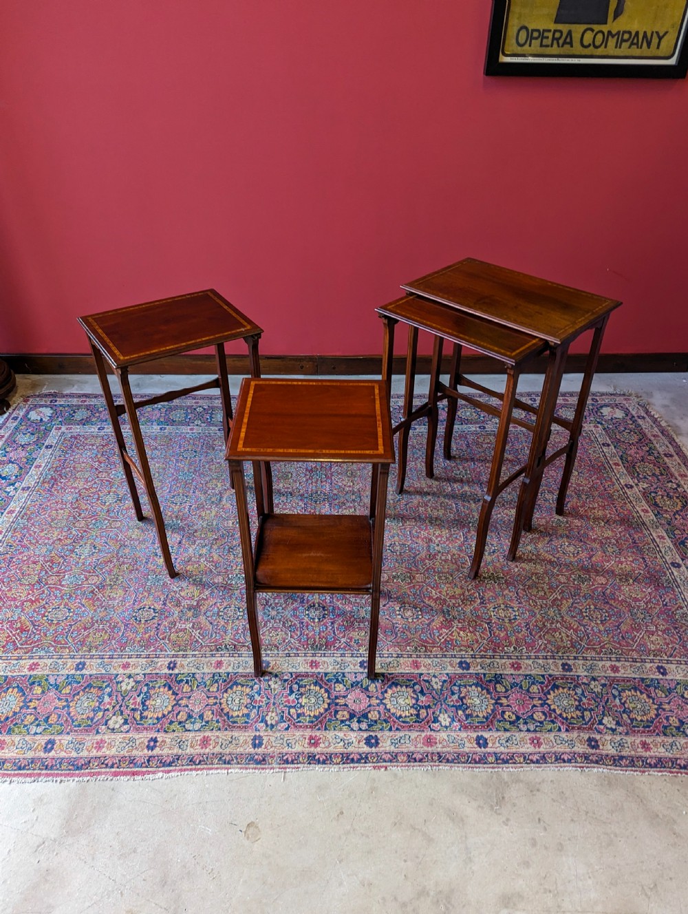 Antique Edwardian Inlaid Mahogany Quartetto Nest of Tables View V