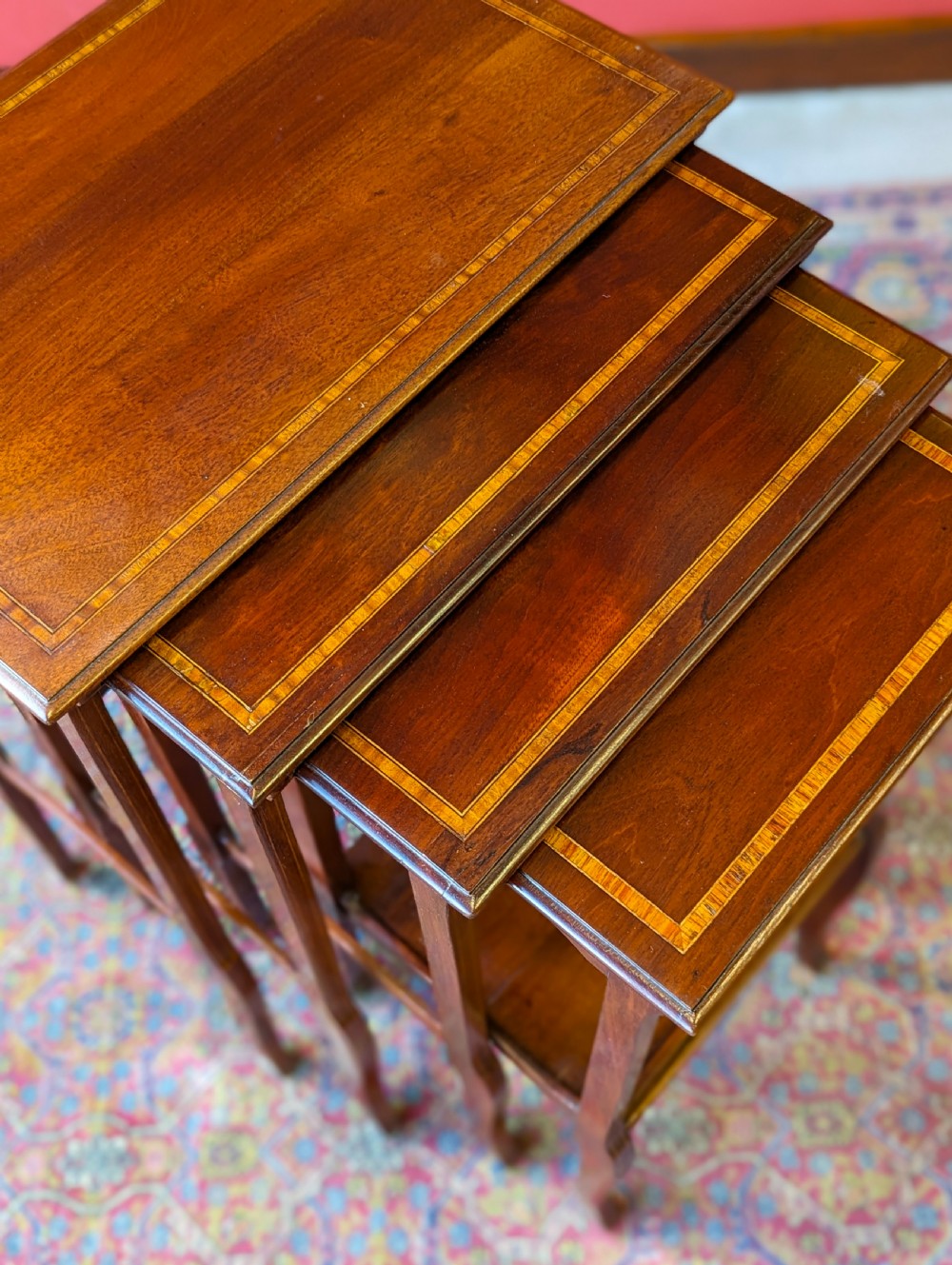 Antique Edwardian Inlaid Mahogany Quartetto Nest of Tables View VI