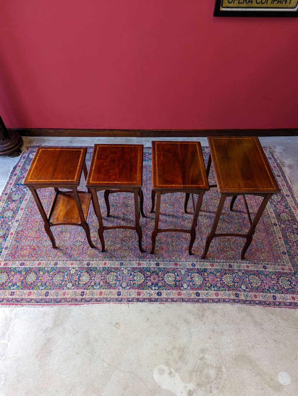 Antique Edwardian Inlaid Mahogany Quartetto Nest of Tables View VIII