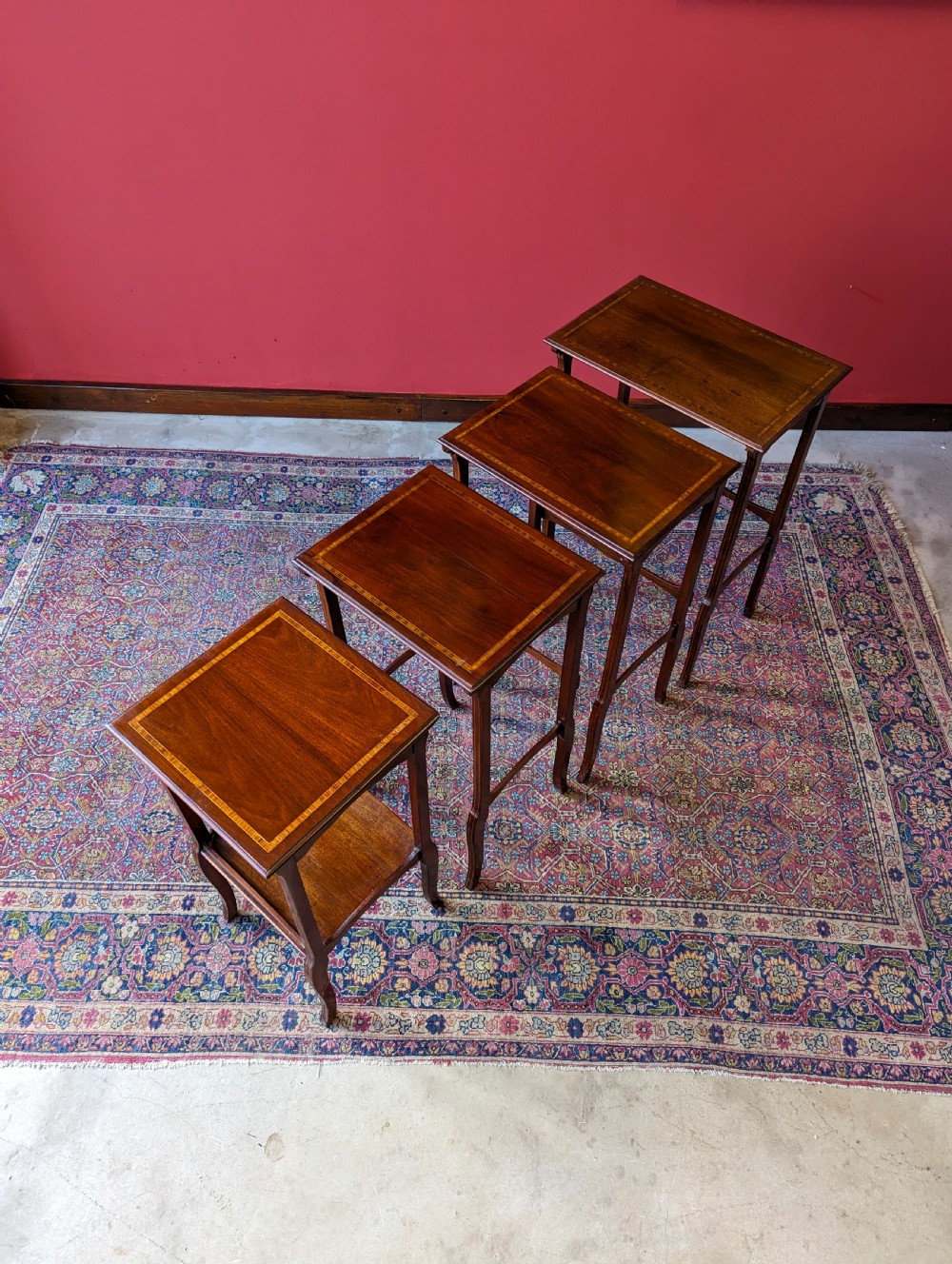 Antique Edwardian Inlaid Mahogany Quartetto Nest of Tables View IX