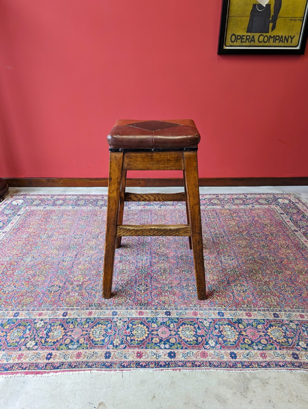 Antique Victorian Oak Leather Seat Industrial Stool View II
