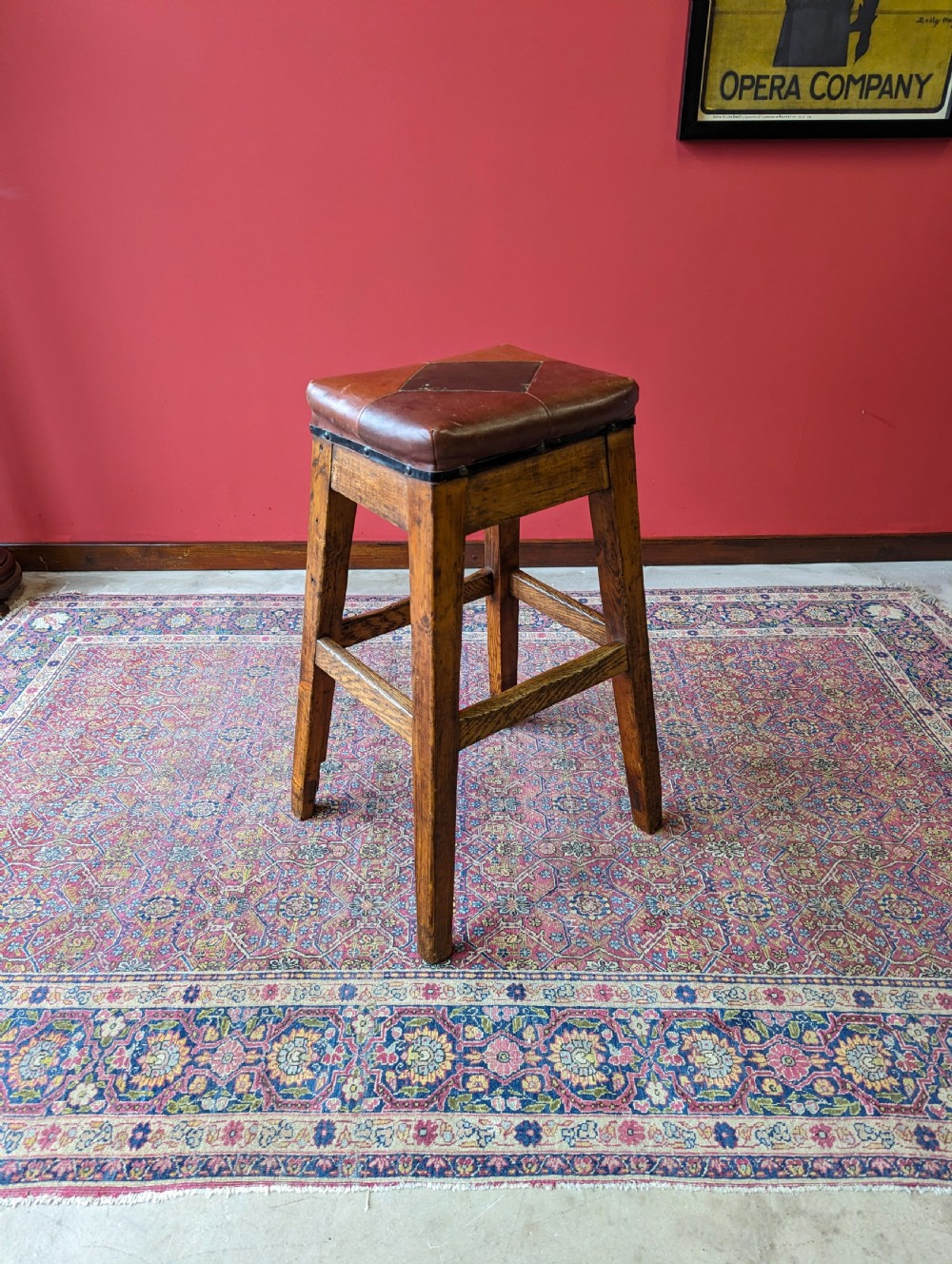 Antique Victorian Oak Leather Seat Industrial Stool View IV