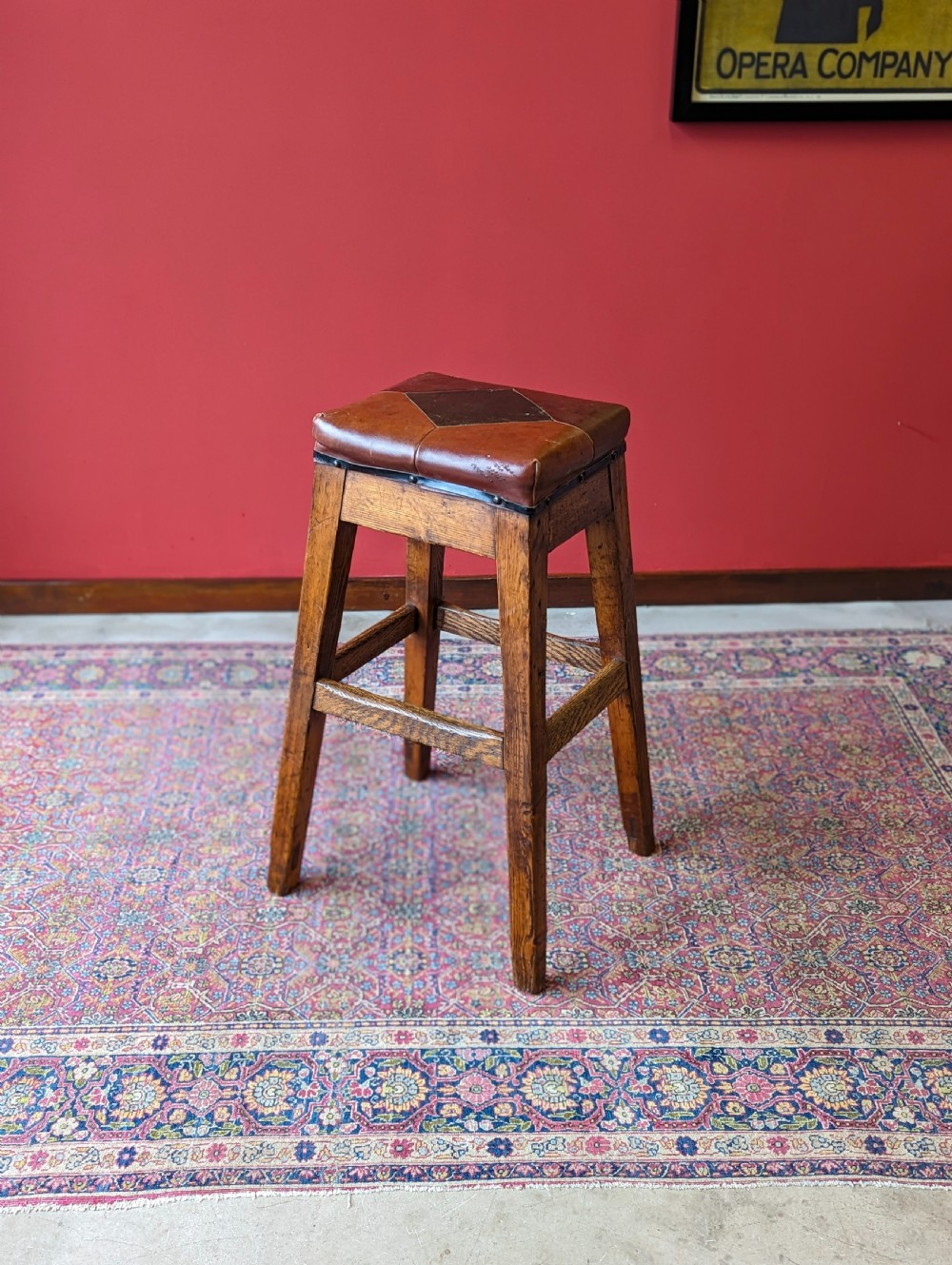 Antique Victorian Oak Leather Seat Industrial Stool View VII