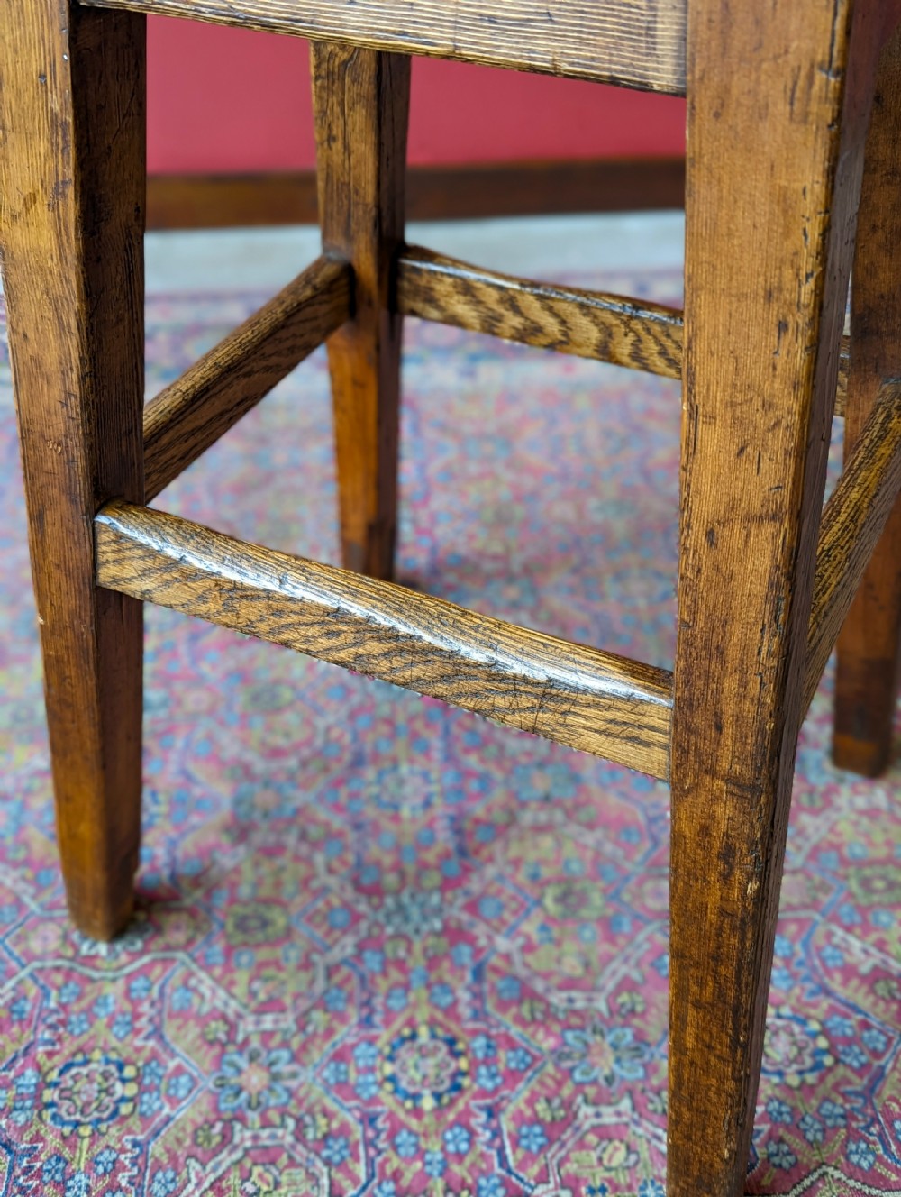 Antique Victorian Oak Leather Seat Industrial Stool View IX