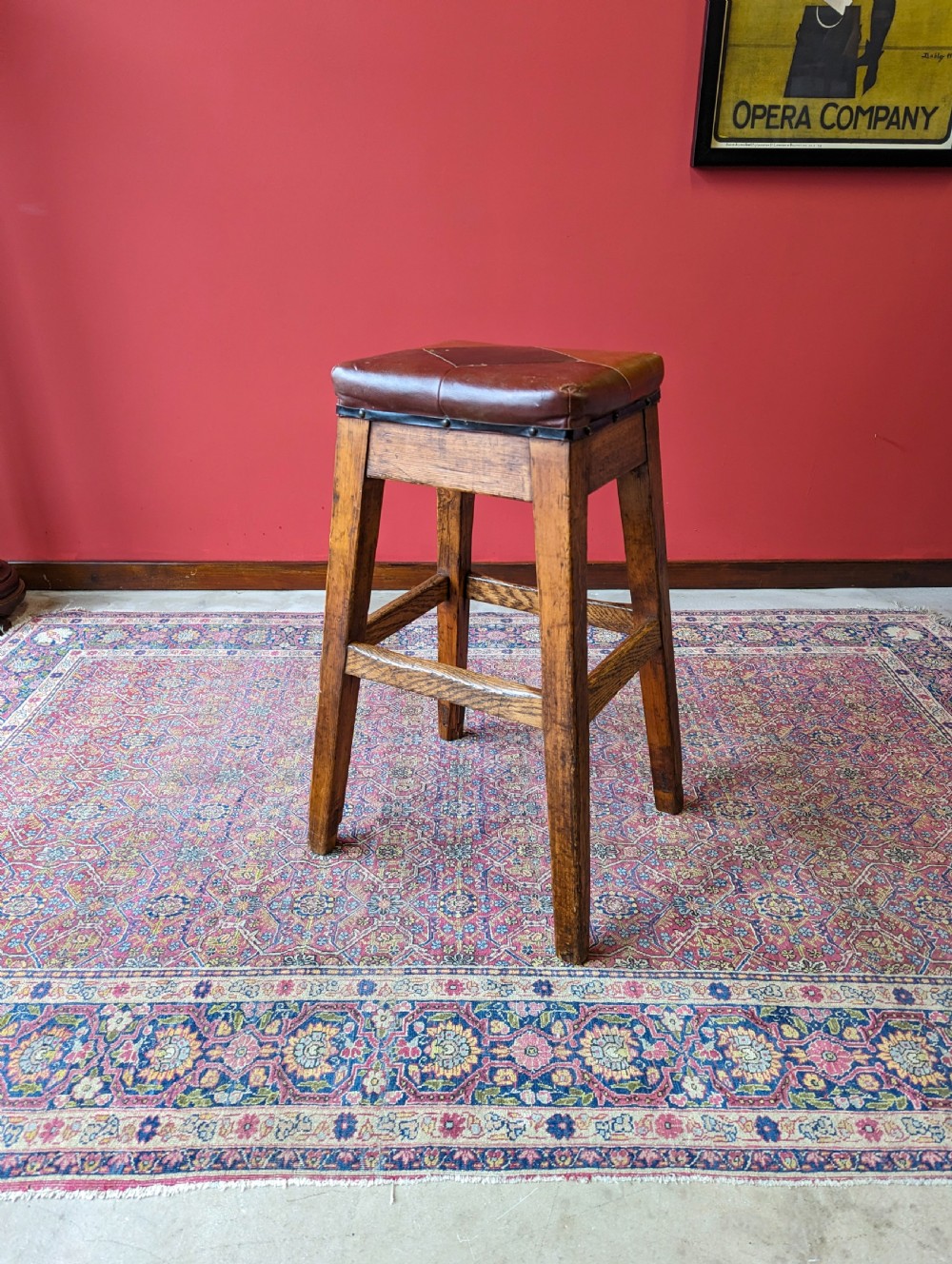 Antique Victorian Oak Leather Seat Industrial Stool View X