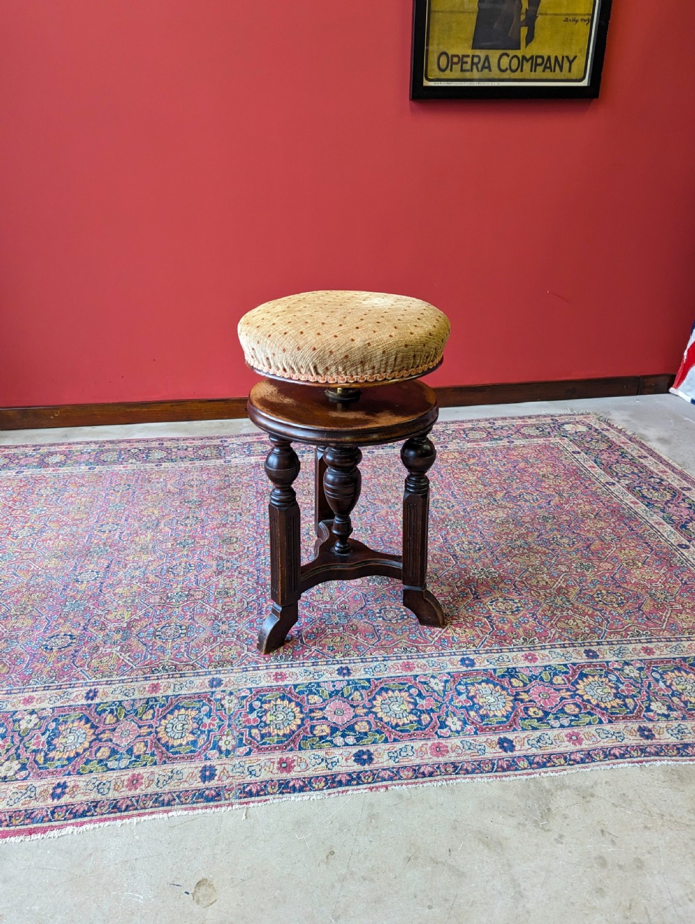 Antique Victorian Circular Mahogany Height Adjustable Piano Stool