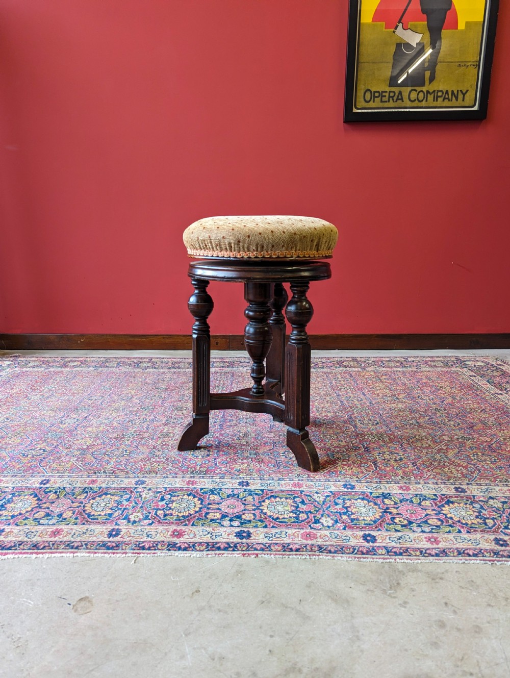 Antique Victorian Circular Mahogany Height Adjustable Piano Stool View II