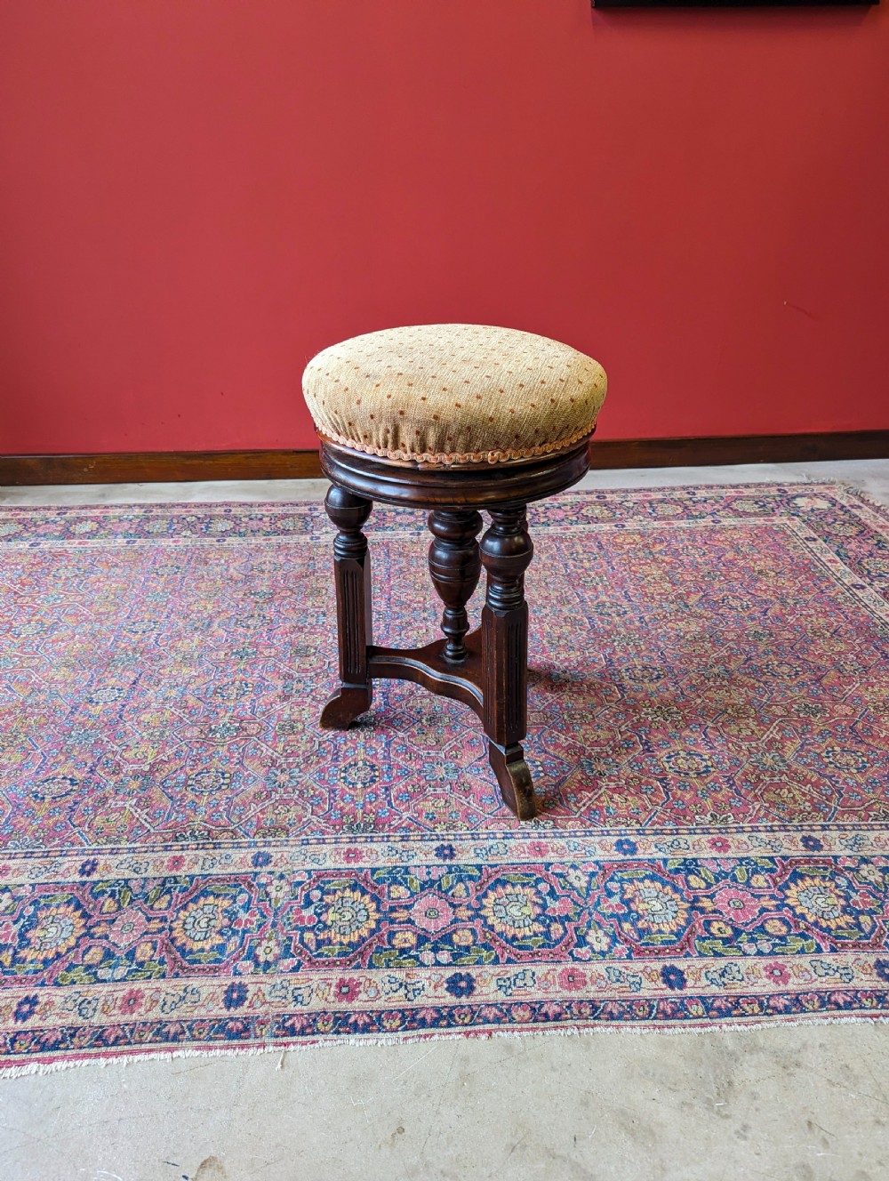 Antique Victorian Circular Mahogany Height Adjustable Piano Stool View III
