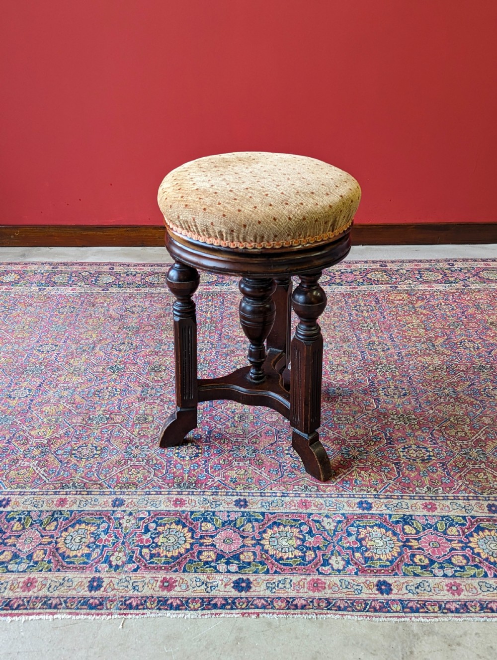 Antique Victorian Circular Mahogany Height Adjustable Piano Stool View V