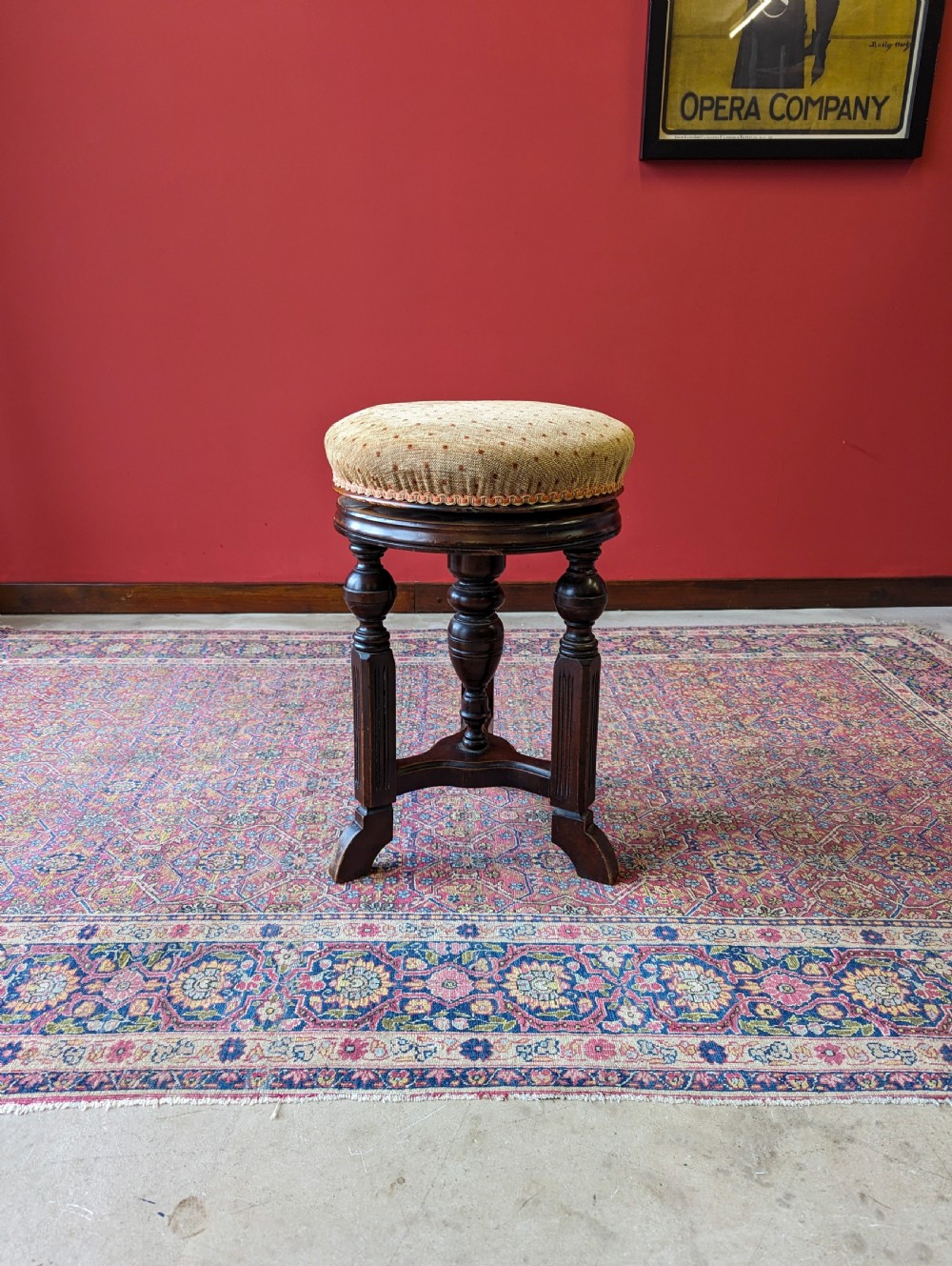 Antique Victorian Circular Mahogany Height Adjustable Piano Stool View VI