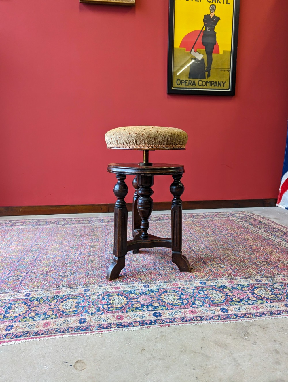 Antique Victorian Circular Mahogany Height Adjustable Piano Stool View VII