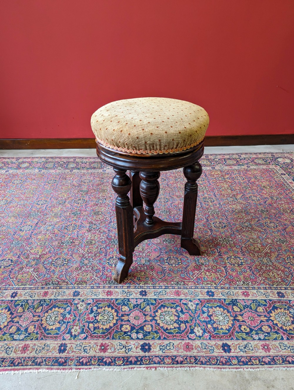 Antique Victorian Circular Mahogany Height Adjustable Piano Stool View VIII