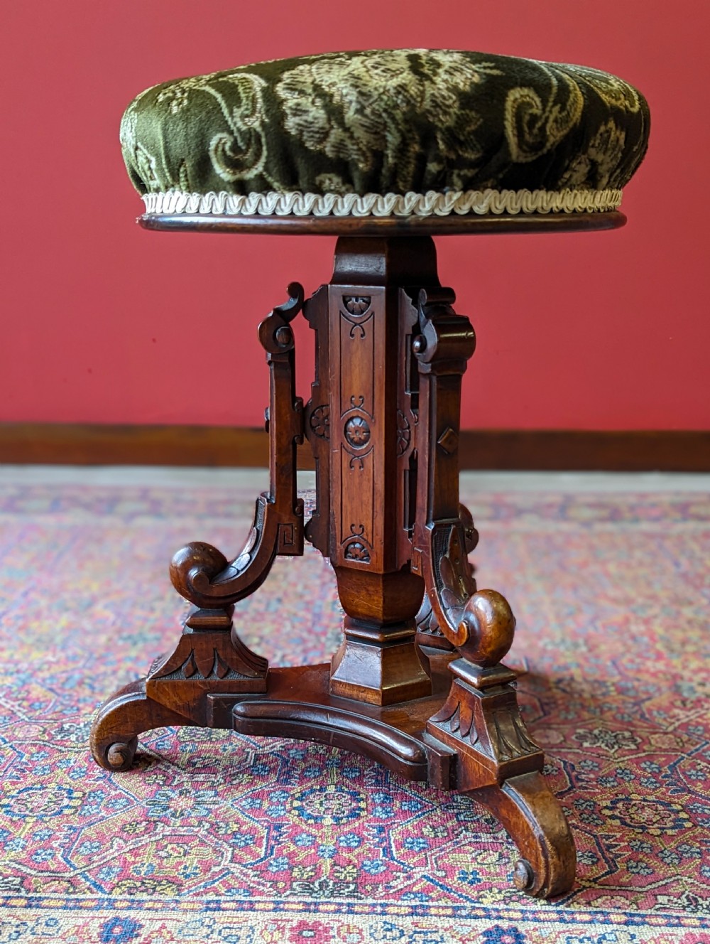 Antique 19th Century Aesthetic Movement Mahogany Piano Stool View II