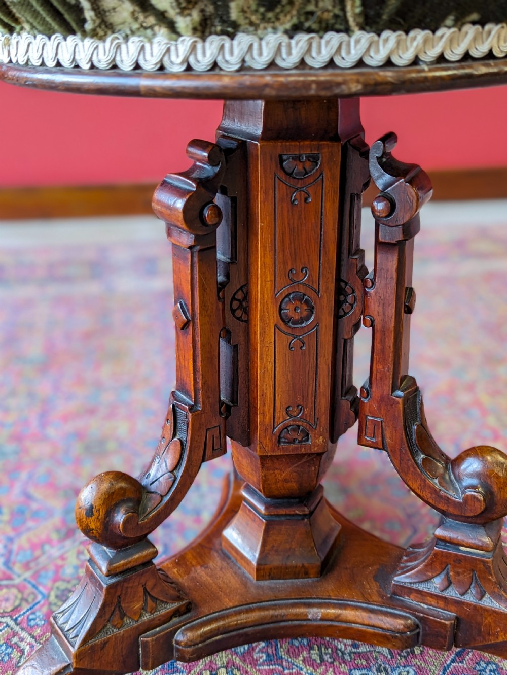 Antique 19th Century Aesthetic Movement Mahogany Piano Stool View V
