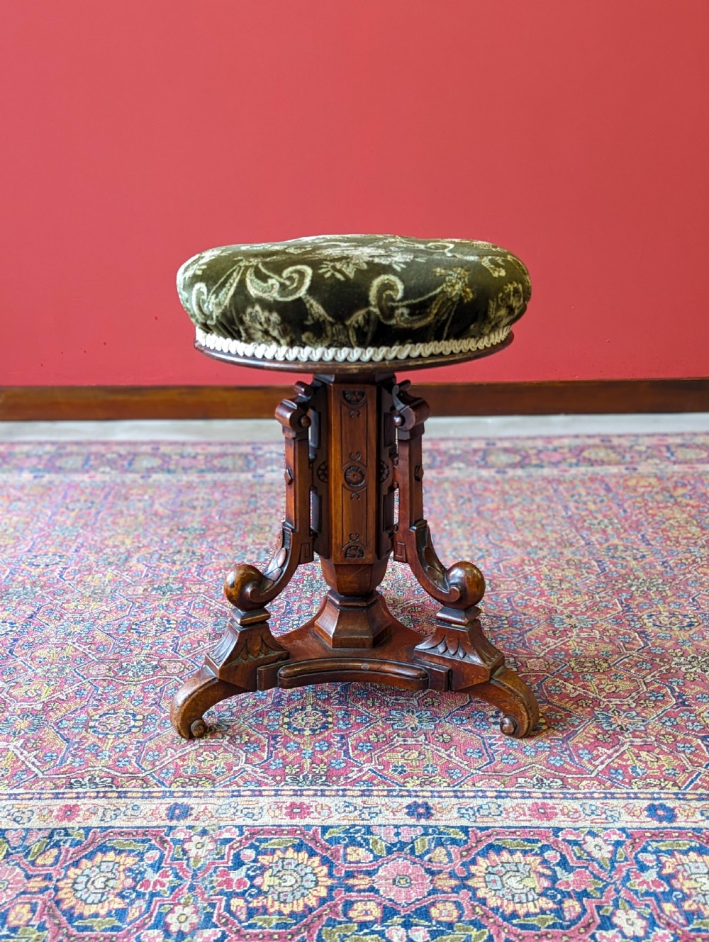 Antique 19th Century Aesthetic Movement Mahogany Piano Stool View VI