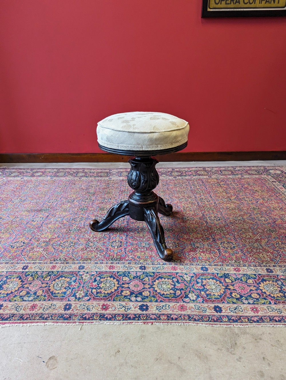 Antique Edwardian Ebonised Mahogany Circular Piano Stool