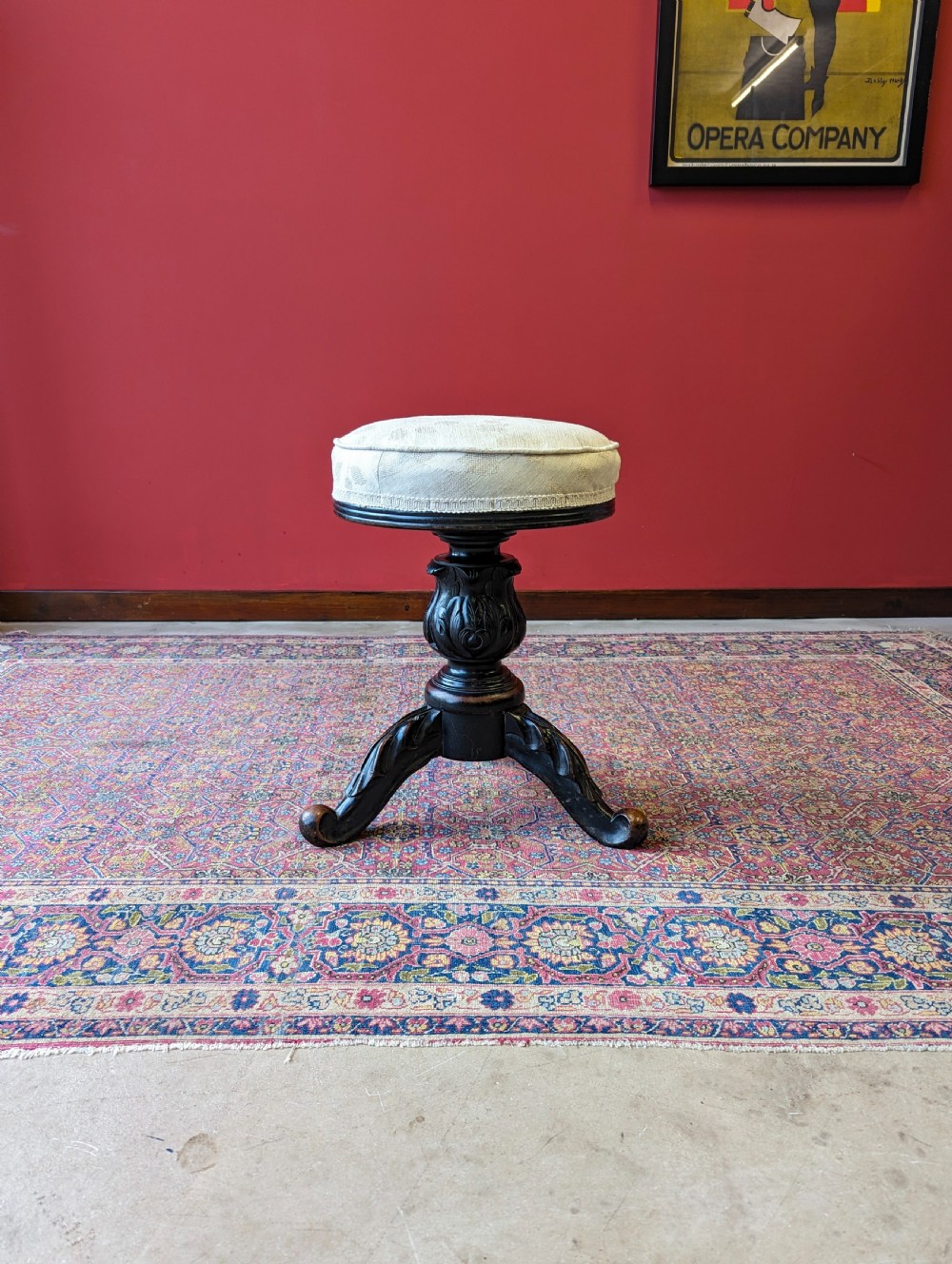 Antique Edwardian Ebonised Mahogany Circular Piano Stool View II