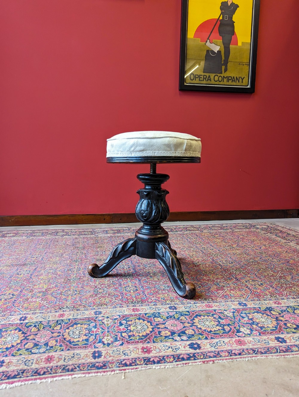 Antique Edwardian Ebonised Mahogany Circular Piano Stool View III