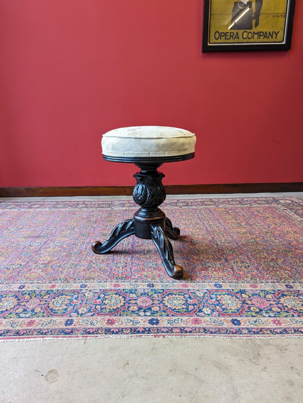 Antique Edwardian Ebonised Mahogany Circular Piano Stool View IV