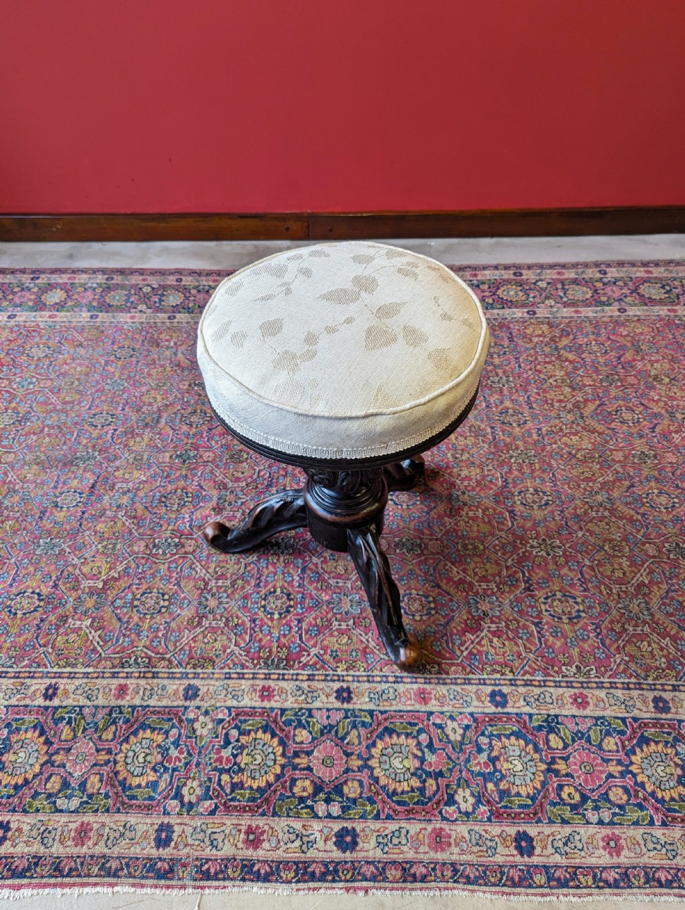 Antique Edwardian Ebonised Mahogany Circular Piano Stool View V