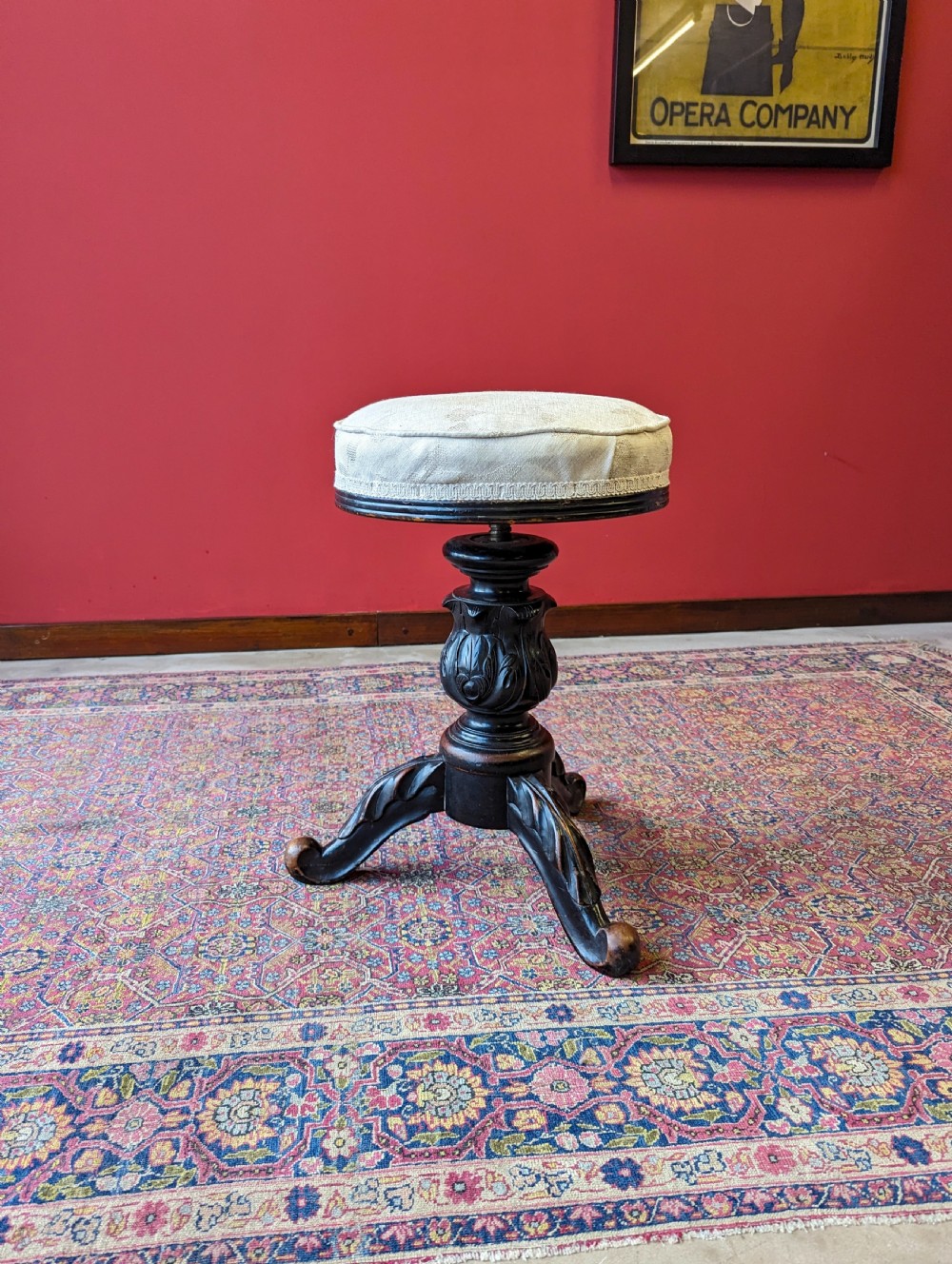 Antique Edwardian Ebonised Mahogany Circular Piano Stool View VII