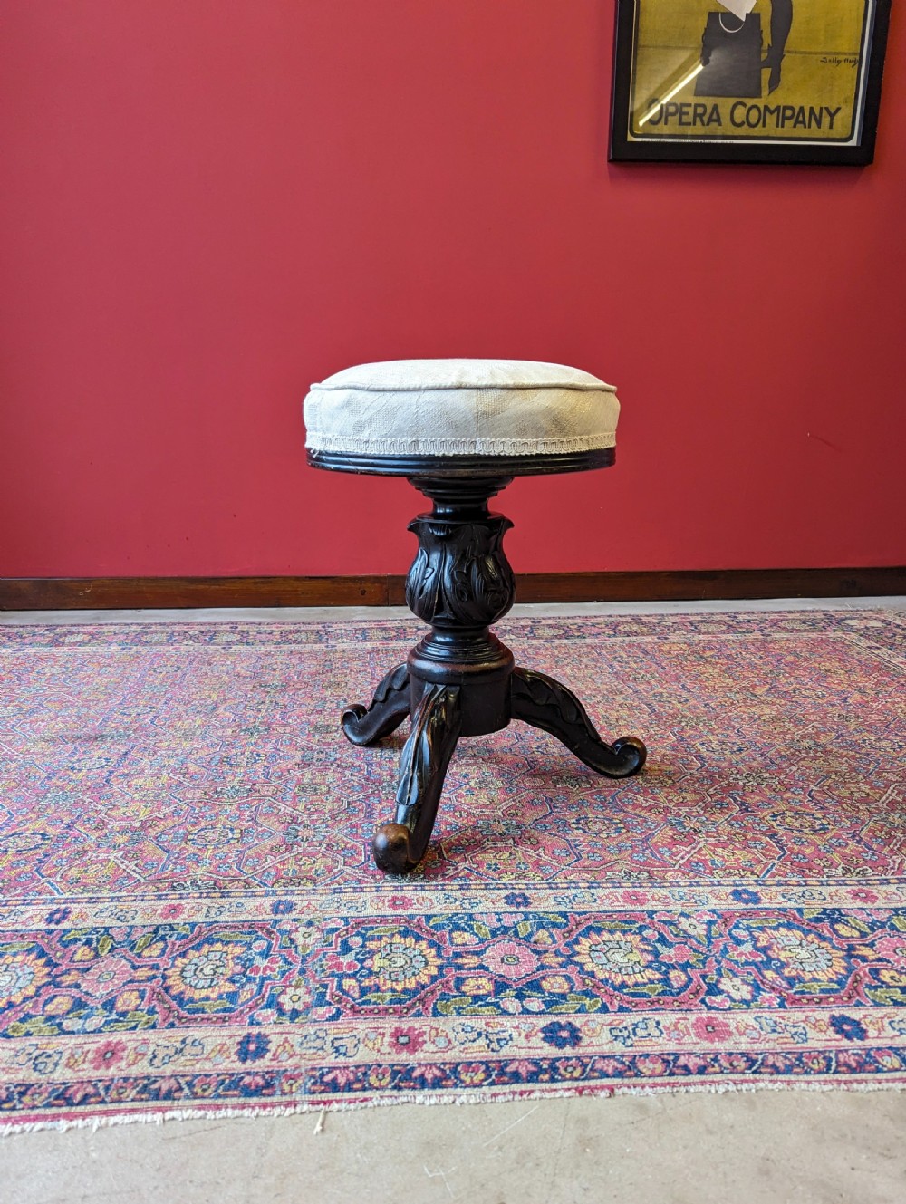 Antique Edwardian Ebonised Mahogany Circular Piano Stool View VIII