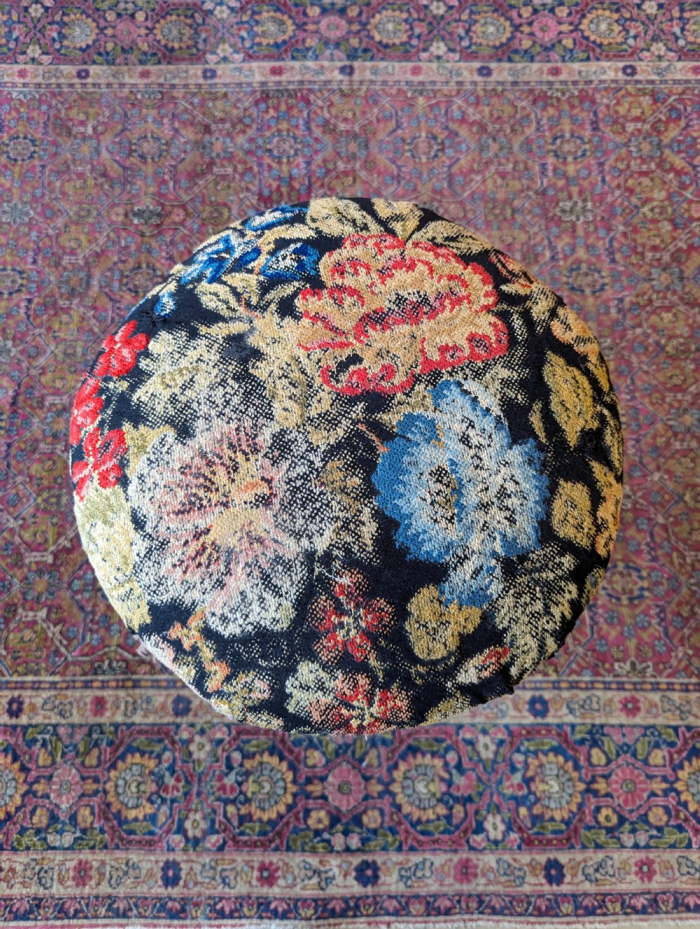 Antique Victorian Mahogany Circular Tapestry Piano Stool View VI