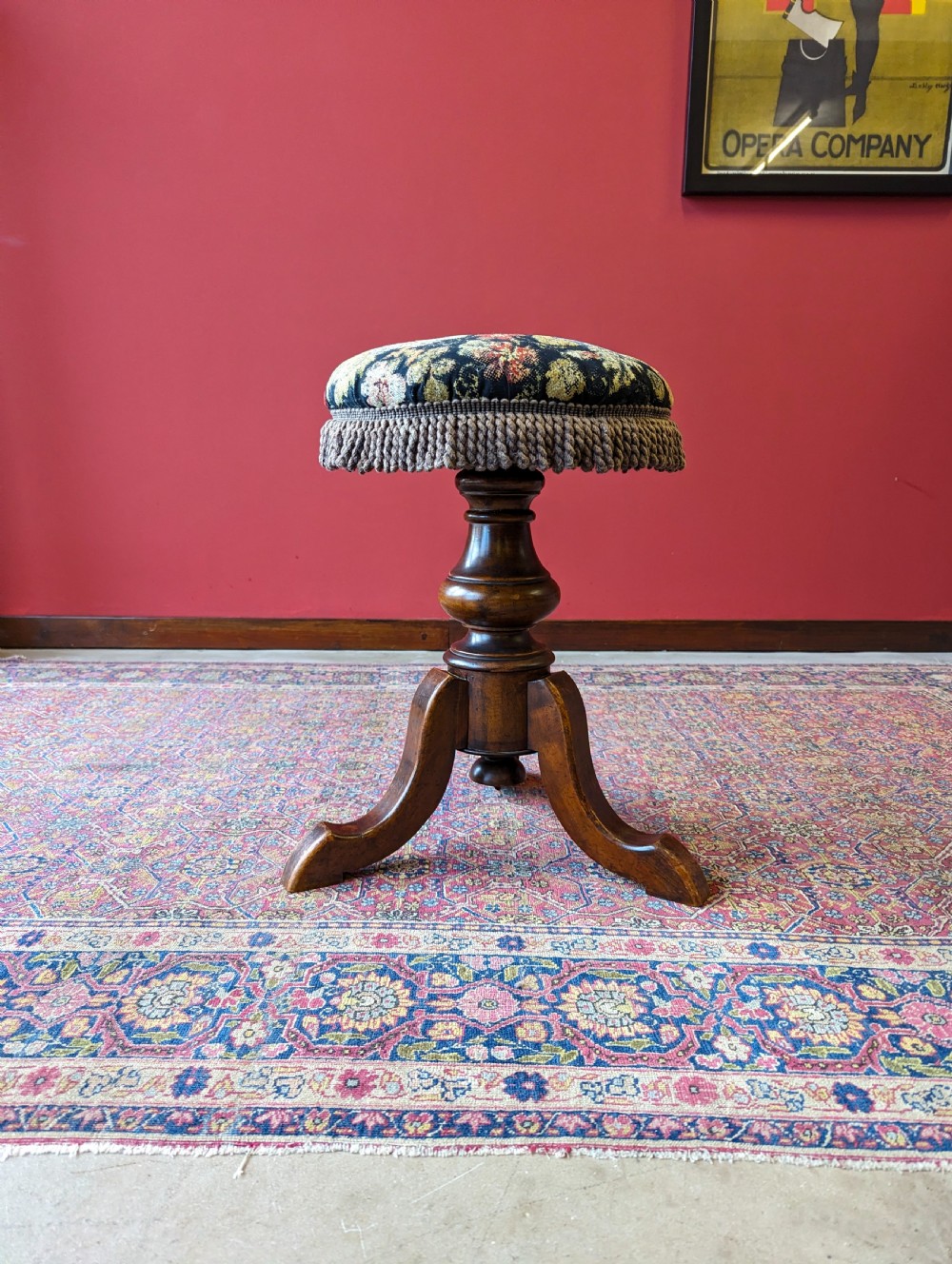 Antique Victorian Mahogany Circular Tapestry Piano Stool View VII