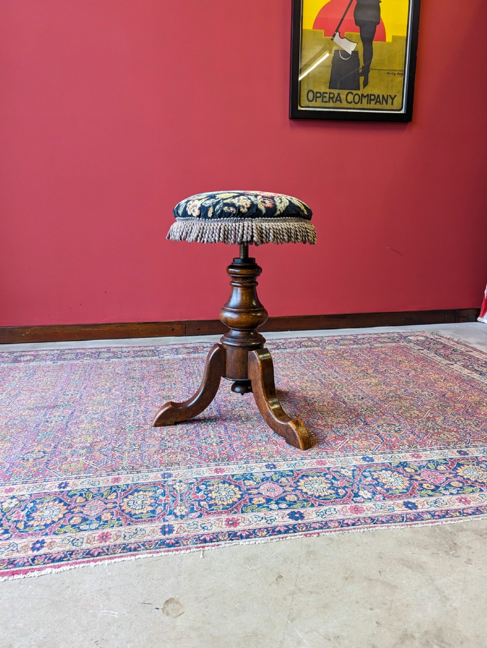 Antique Victorian Mahogany Circular Tapestry Piano Stool View VIII