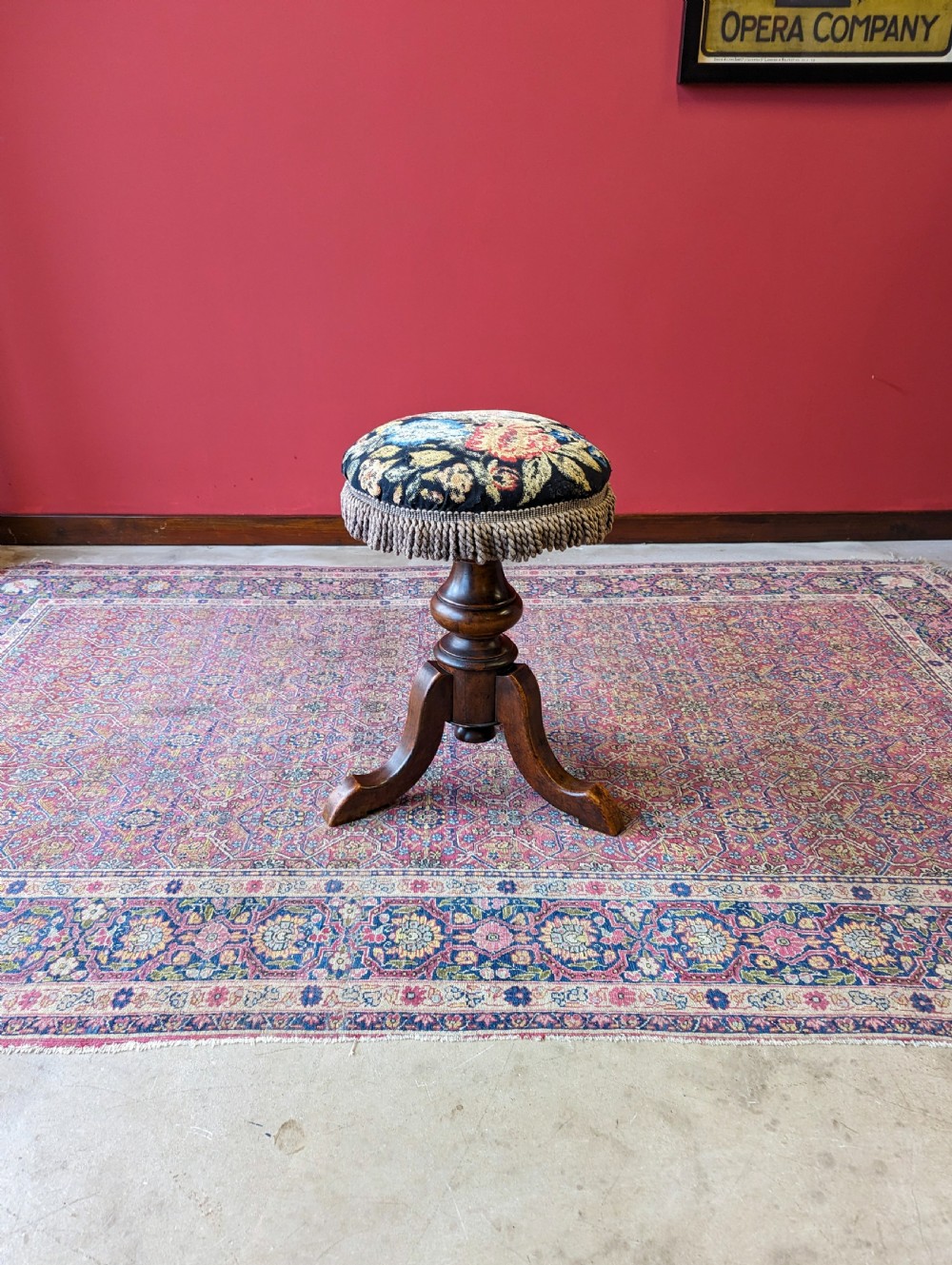 Antique Victorian Mahogany Circular Tapestry Piano Stool View IX