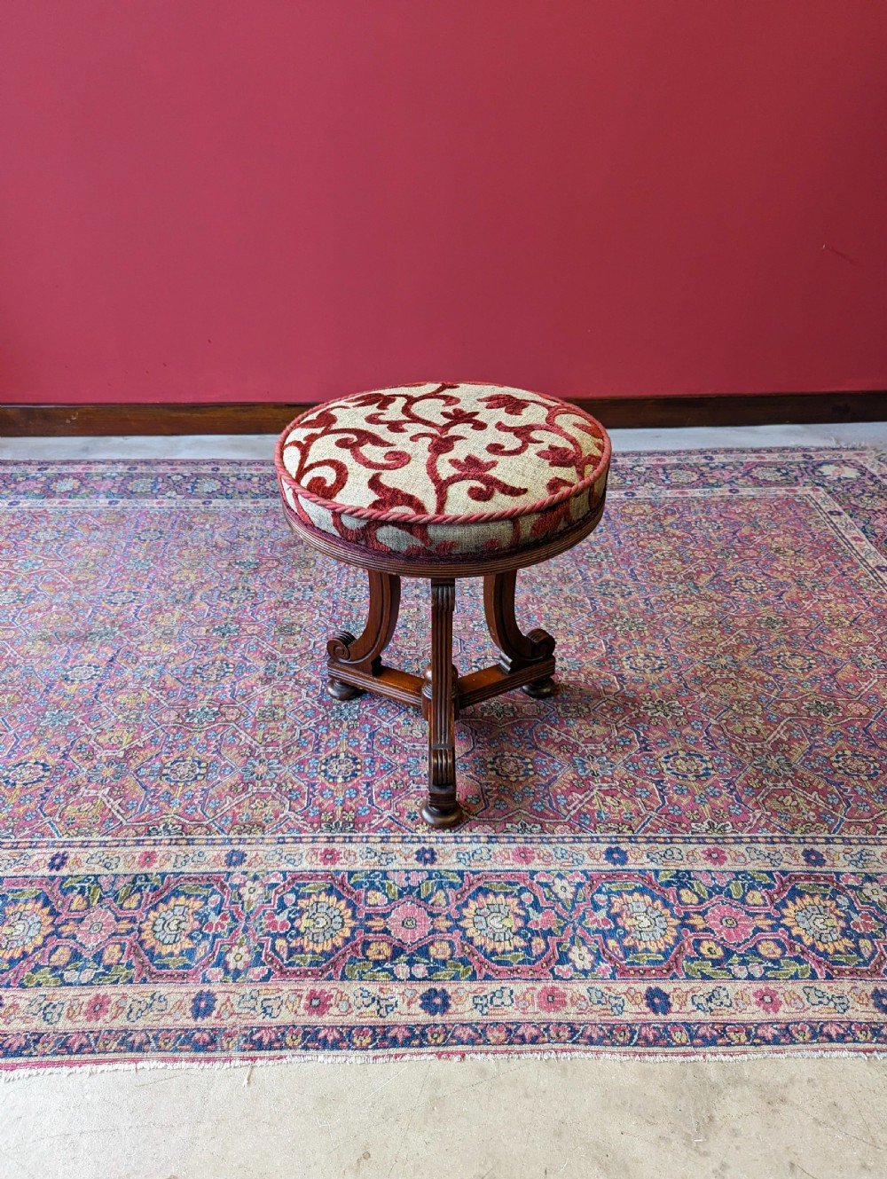 Antique Edwardian Mahogany Upholstered Stool View II