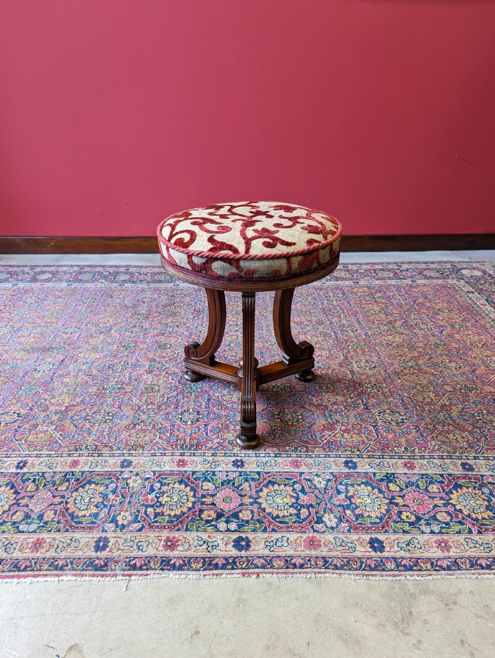 Antique Edwardian Mahogany Upholstered Stool View III