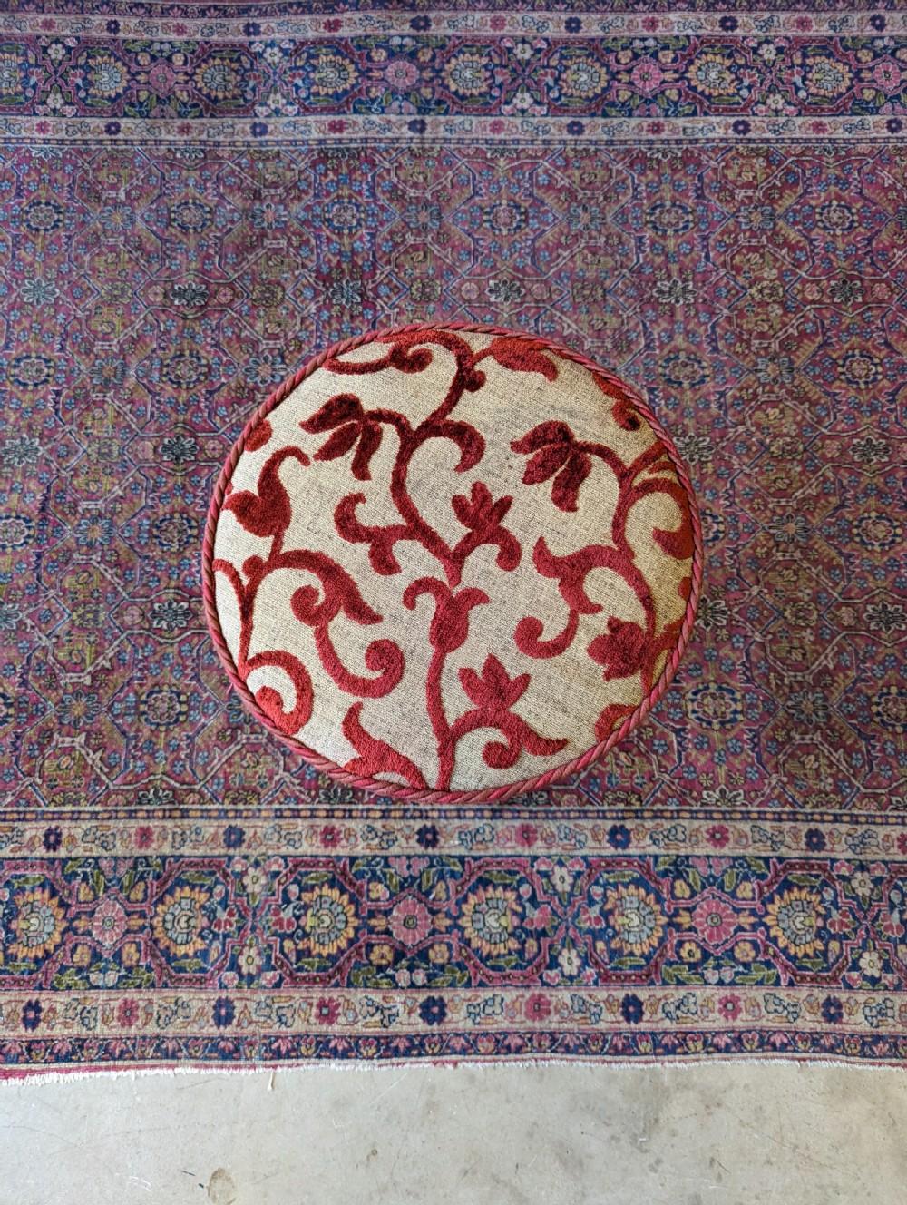 Antique Edwardian Mahogany Upholstered Stool View IV
