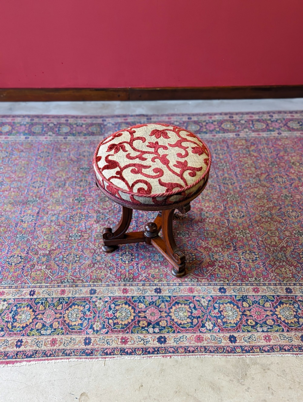 Antique Edwardian Mahogany Upholstered Stool View V