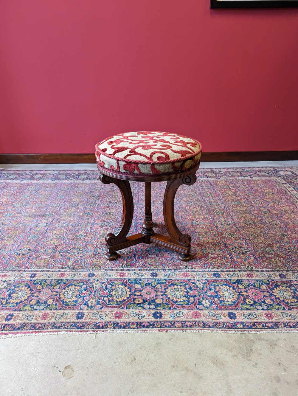 Antique Edwardian Mahogany Upholstered Stool View VI