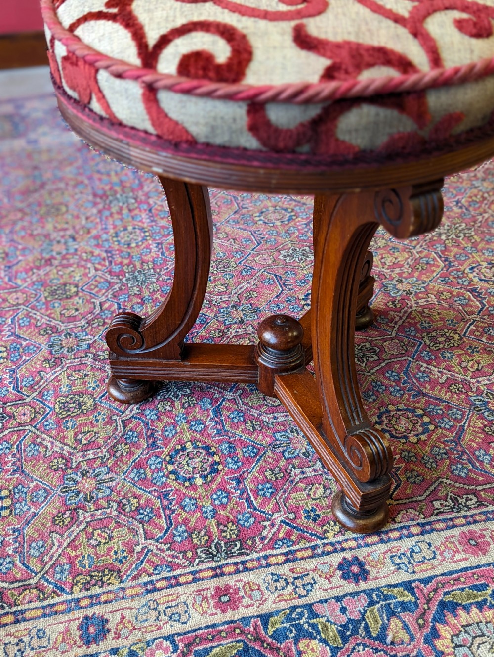 Antique Edwardian Mahogany Upholstered Stool View VII
