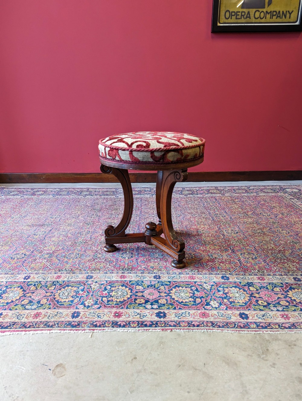 Antique Edwardian Mahogany Upholstered Stool View VIII