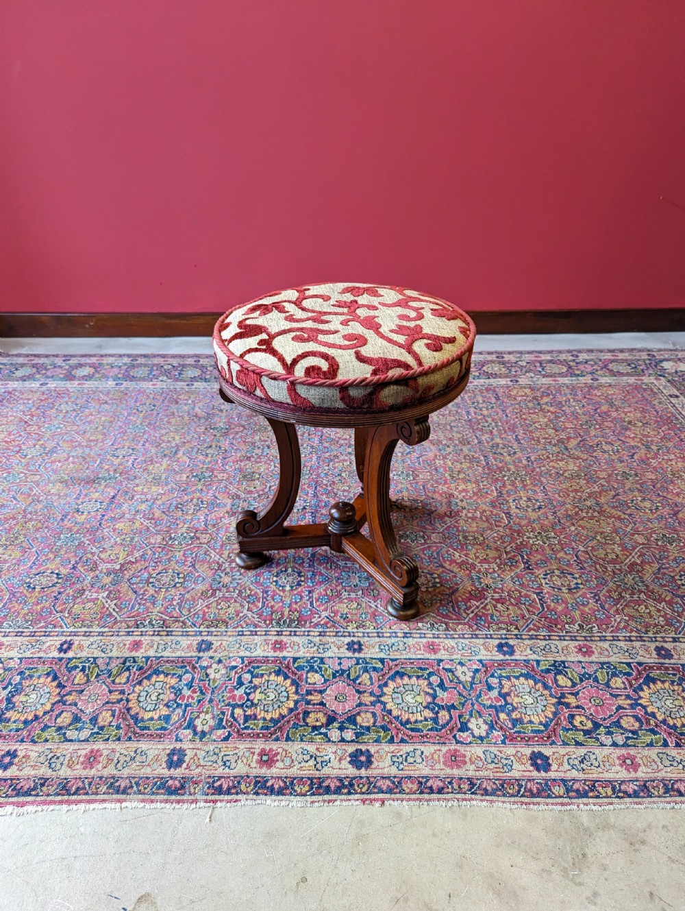 Antique Edwardian Mahogany Upholstered Stool View IX