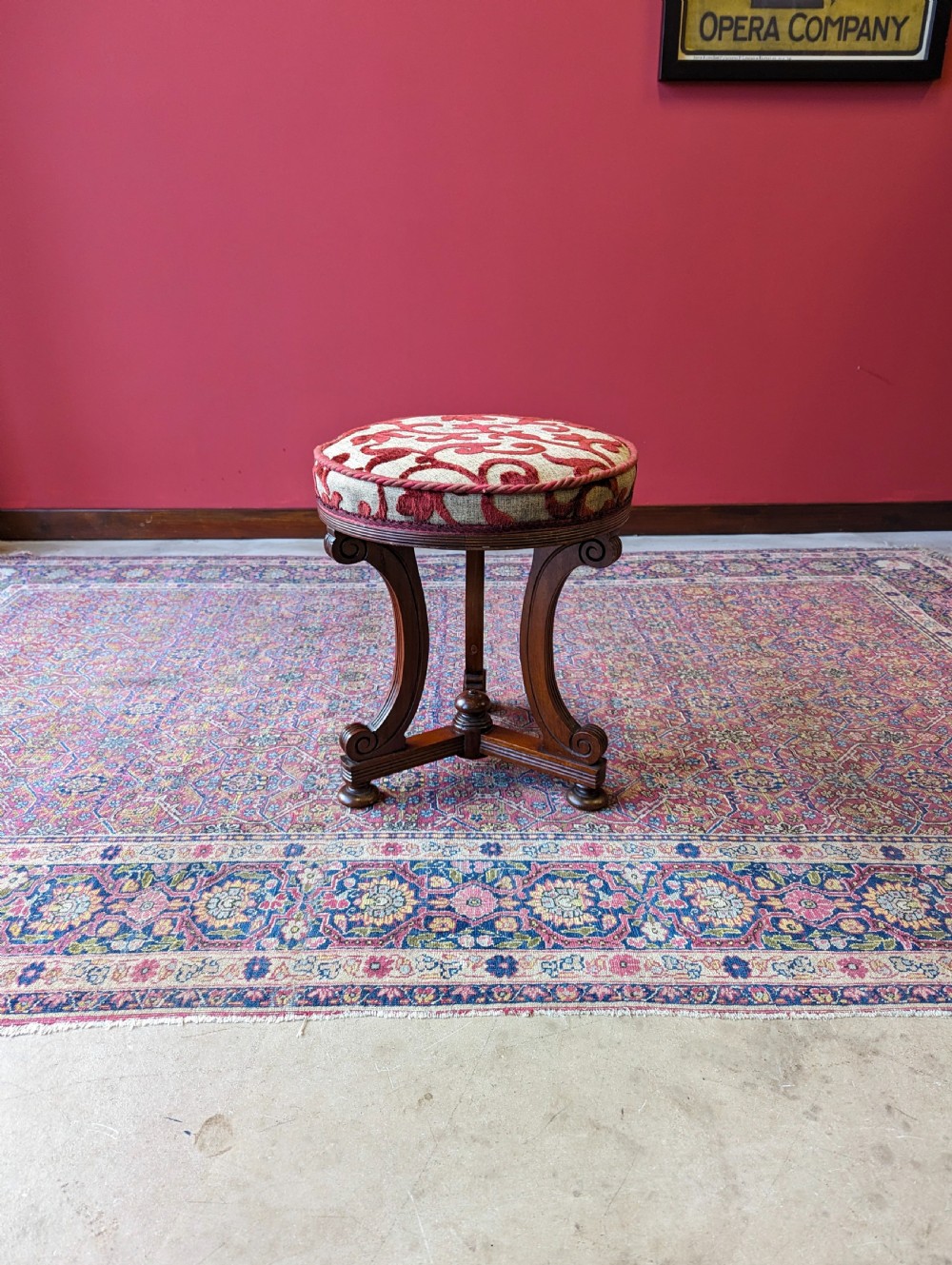 Antique Edwardian Mahogany Upholstered Stool View X