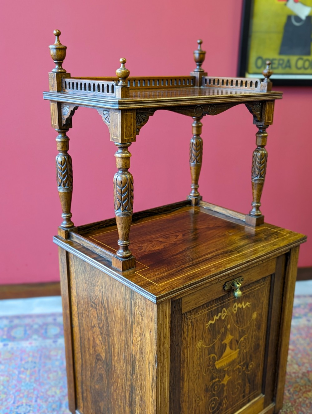 Antique Edwardian Inlaid Rosewood Purdonium / Coal Store View III