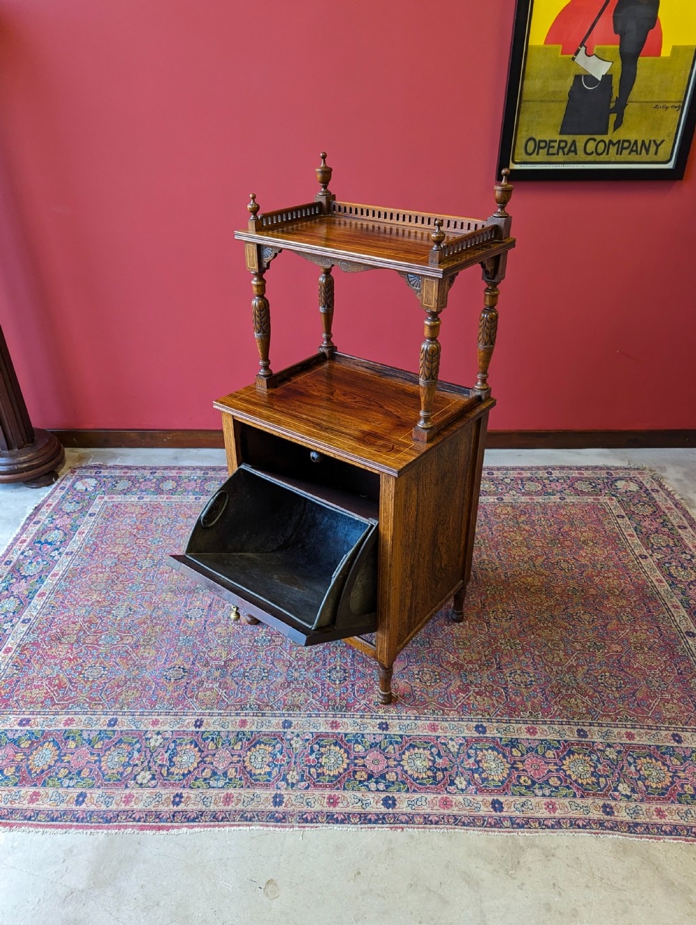 Antique Edwardian Inlaid Rosewood Purdonium / Coal Store View V